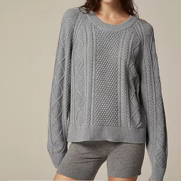 J. Crew Cotton Cable-Knit Crewneck Sweater Gray Plus XXL NWT - Picture 1 of 7